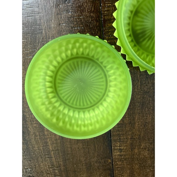 Indiana Glass Diamond Point Frosted Green Glass Trinket Dishes x2 - Picture 2 of 14